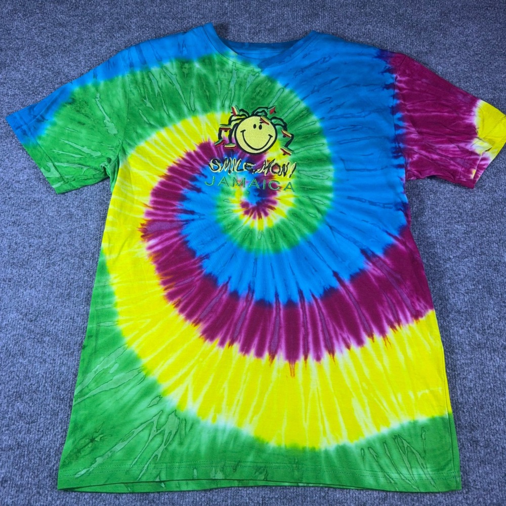 AV Couture Jamaica Smile Mon Tie Dye Graphic T-Shirt Mens Large Hand Made Spiral